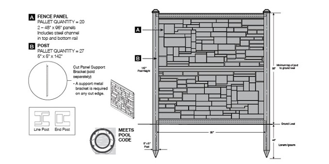 Diagram - Privacy Fence - Vinyl - 4ft - Privacy Fence Vinyl 8ft - Allegheny (8′ w)by Bufftech (formerly Ecostone by Simtek)